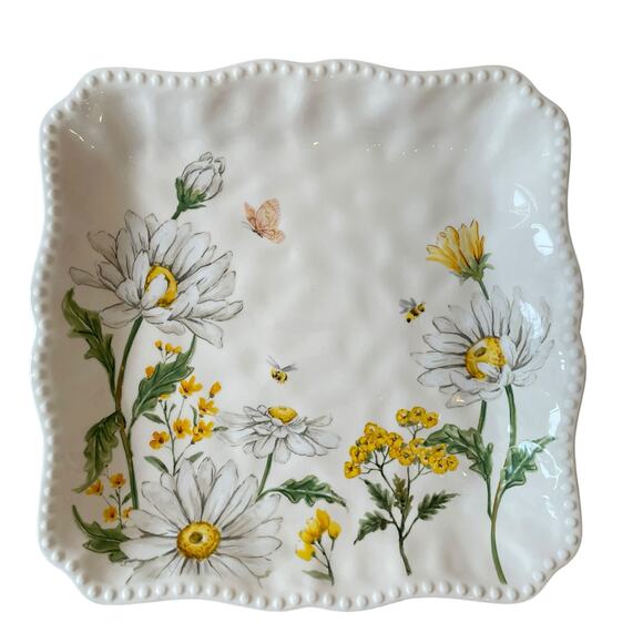 MAXCERA Spring Easter Bee Butterfly Daisy Square Dinner Plates Set of 4 New - Picture 11 of 15